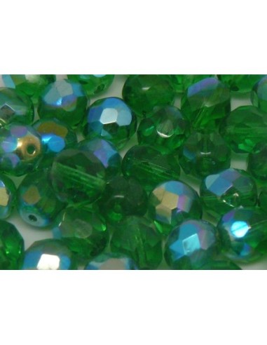 Perle ronde à facette vert irisé AB de 8mm