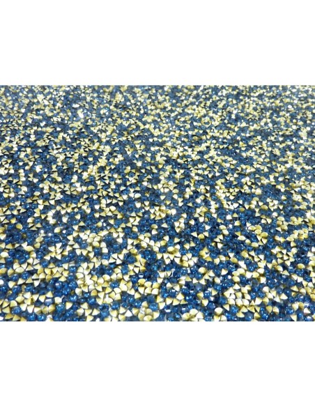 1 bande de 1cm de large sur 11cm de long de strass thermocollant caviar de couleur bleu et doré pâle bronze