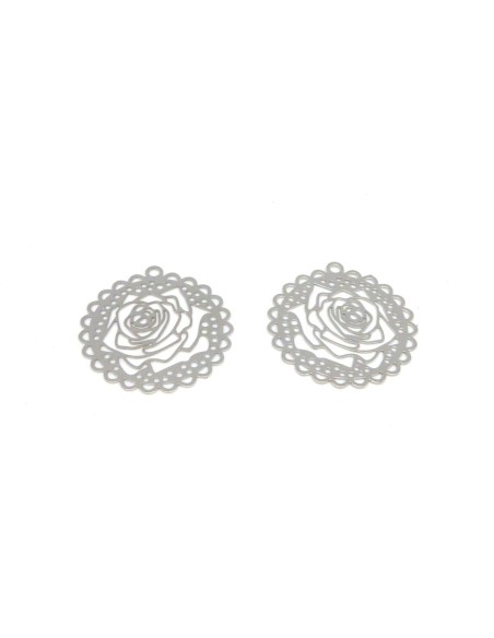 2 Estampes en filigrane Rose très fine, légère et stylisé 27,4mm en métal argenté