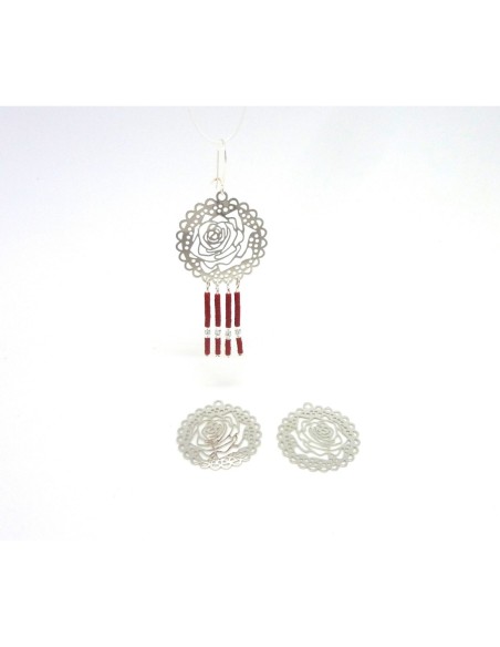 2 Estampes en filigrane Rose très fine, légère et stylisé 27,4mm en métal argenté
