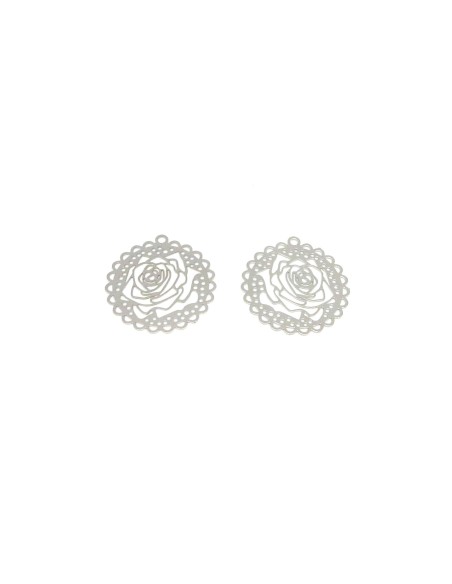 2 Estampes en filigrane Rose très fine, légère et stylisé 27,4mm en métal argenté