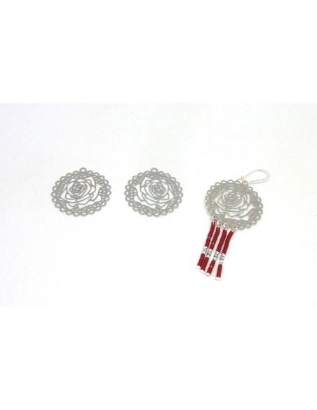 2 Estampes en filigrane Rose très fine, légère et stylisé 27,4mm en métal argenté