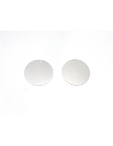 2 Breloques disques lisse brillant très fin 28,4mm en métal argenté lisse effet miroir