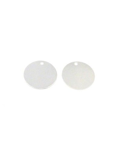 2 Breloques disques lisse brillant très fin 18,2mm en métal argenté lisse effet miroir