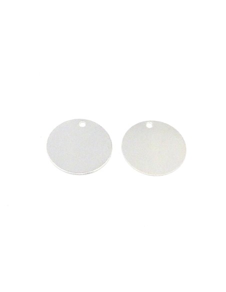 2 Breloques disques lisse brillant très fin 18,2mm en métal argenté lisse effet miroir