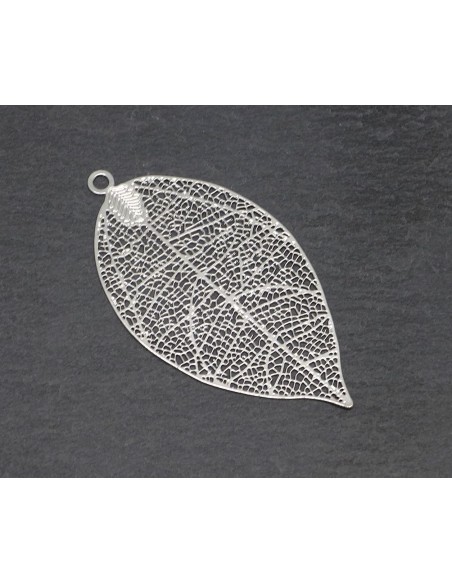 Pendentif feuille argenté filigrane fine et légère