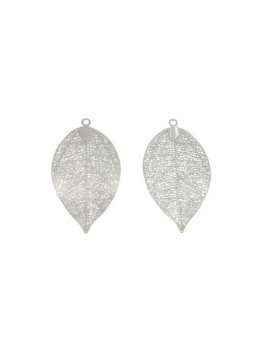 Grand Pendentif feuille argenté filigrane fine et légère
