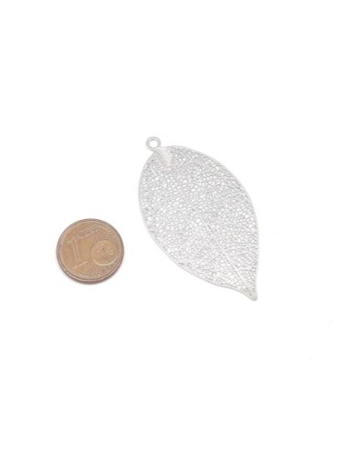 Pendentif feuille argenté filigrane fine et légère boucles d'oreilles