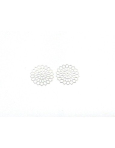 2 Estampes en filigrane ronde rosace très fine, légère travaillé 15,5mm en métal argenté