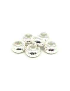 5 Perles rondes applaties 10,5mm en métal argenté strié... 2