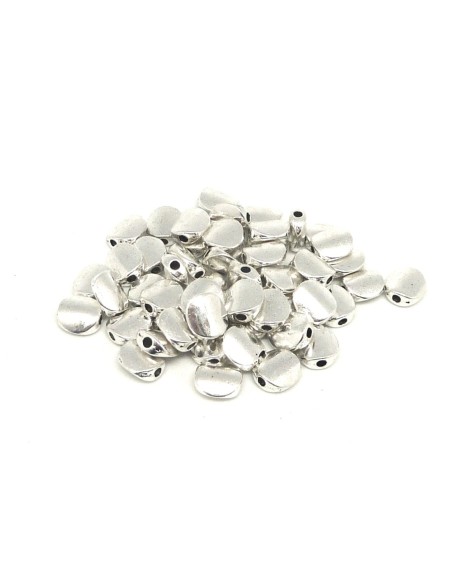 10 Perles pastille lisse légèrement bombé 8,2mm en métal argenté