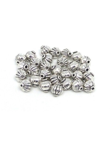 10 Perles toupie 7,2mm en métal argenté strié