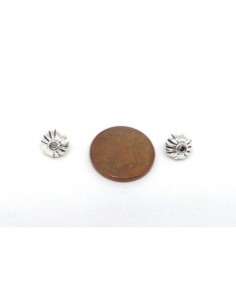 10 Perles toupie 7,2mm en métal argenté strié 2