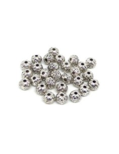 Perle ronde 6mm argenté style ethnique en métal travaillé