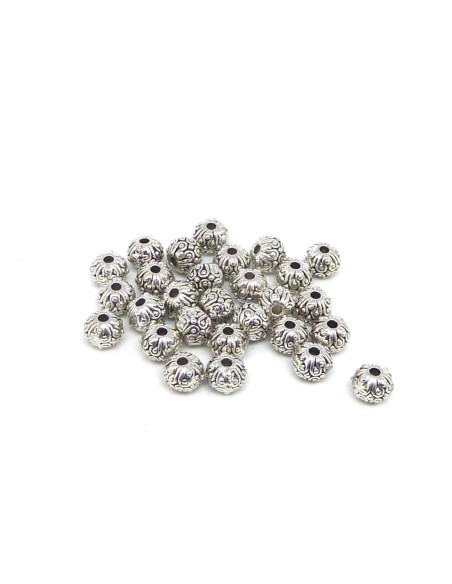 Perle ronde 6mm argenté pas chère style ethnique en métal travaillé