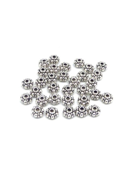 R-10 Perles en métal argenté intercalaire travaillé style ethnique