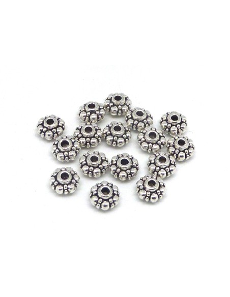 perle intercalaire argenté en métal travaillé style ethnique