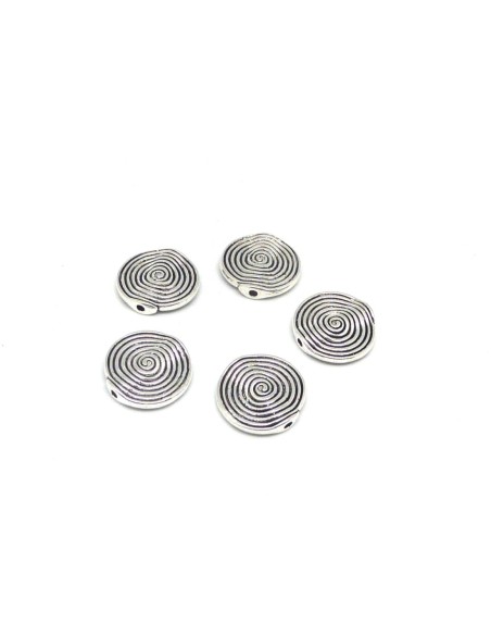 Perle métal plate argenté en forme de disque