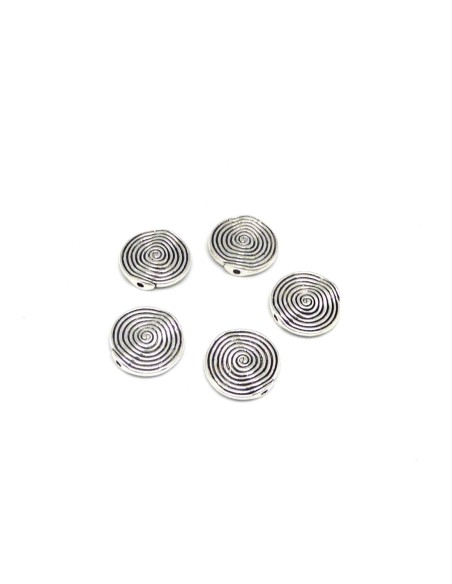 Perle métal intercalaire plate argenté en forme de disque