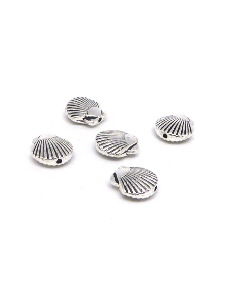 Lot de 5 perles en métal argenté coquilles Saint Jacques 13,2mm