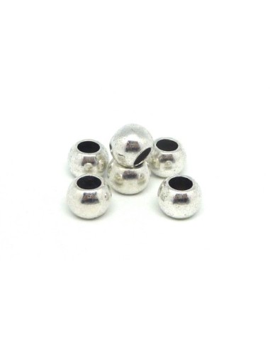 5 Grosses perle en métal argenté ronde 11,5mm lisse à gros trou 6,2mm