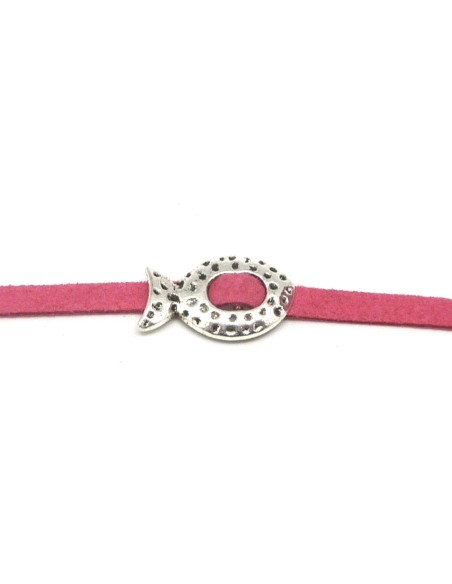 5 Perles passant boucle poisson pour lanière de 5mm en métal argenté