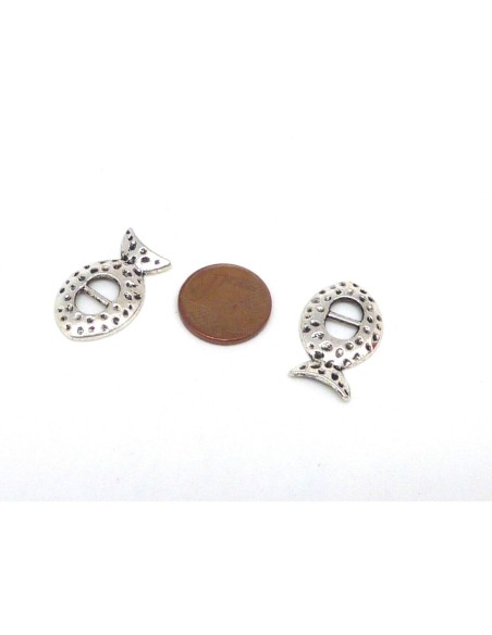 5 Perles passant boucle poisson pour lanière de 5mm en métal argenté