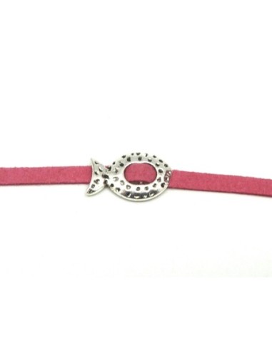 5 Perles passant boucle poisson pour lanière de 5mm en métal argenté