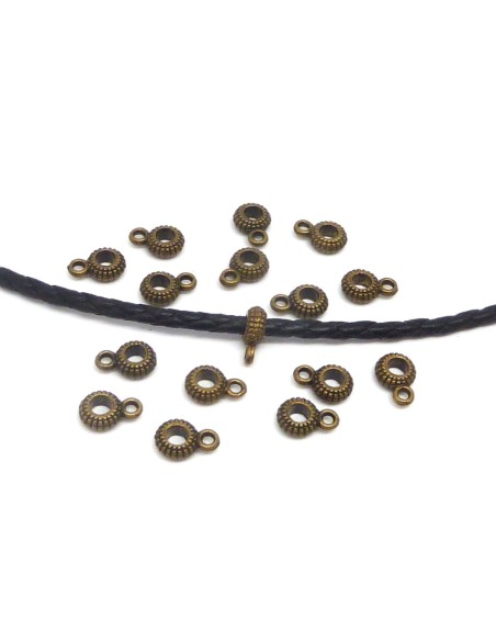 20 bélières en métal de couleur bronze pour cordon de 3mm