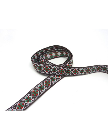 R-1,5m ruban ethnique tissé de largeur 16mm motif géométrique AZTEQUE