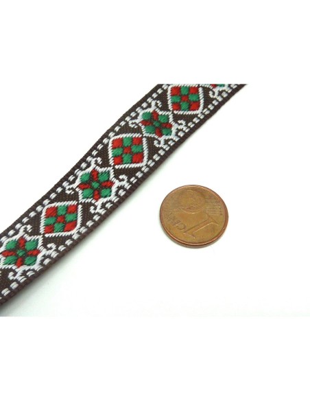 R-1,5m ruban ethnique tissé de largeur 16mm motif géométrique AZTEQUE