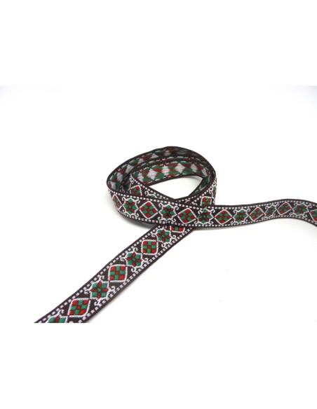 R-1,5m ruban ethnique tissé de largeur 16mm motif géométrique AZTEQUE