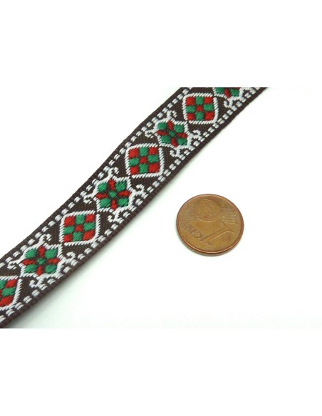 R-1,5m ruban ethnique tissé de largeur 16mm motif géométrique AZTEQUE