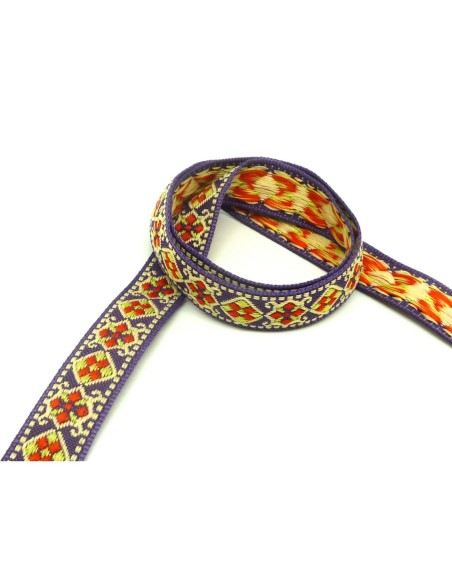 R-1,5m ruban ethnique tissé de largeur 16mm motif géométrique AZTEQUE