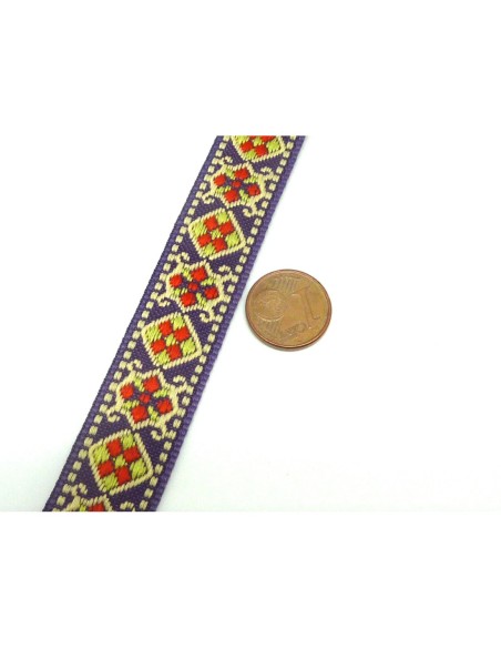 R-1,5m ruban ethnique tissé de largeur 16mm motif géométrique AZTEQUE