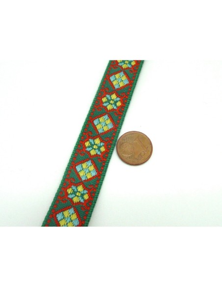 R-1,5m ruban ethnique tissé de largeur 16mm motif géométrique AZTEQUE