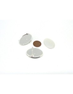 2 Supports broche ovale à grille 30mm en métal argenté 2