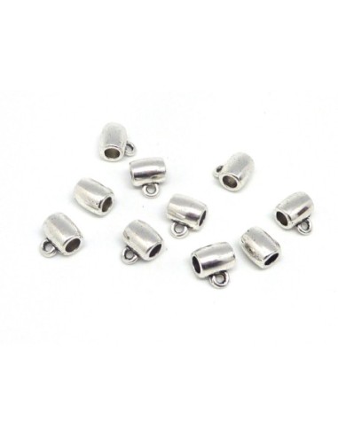 Bélières tube en métal argenté pour cuir de 4mm