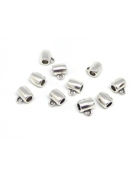 Bélières tube en métal argenté pour cuir de 4mm