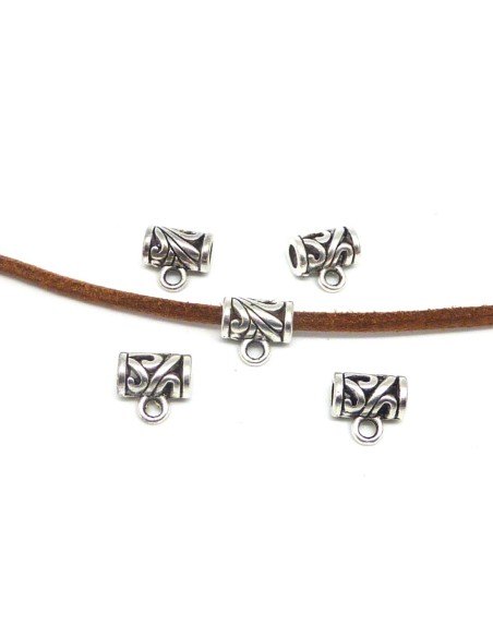 Bélière argenté en métal pas chère pour cordon cuir 4mm