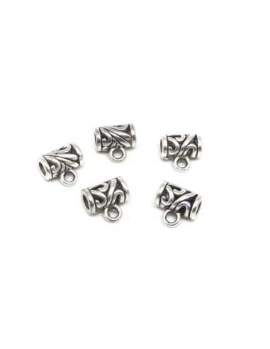 Support pendentif tube argenté en métal pour cordon cuir 4mm