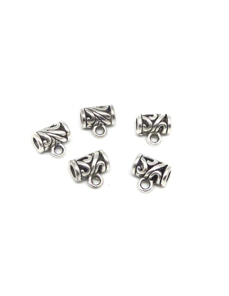 Support pendentif tube argenté en métal pour cordon cuir 4mm