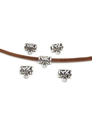 Perle bélière tube évidé en métal argenté