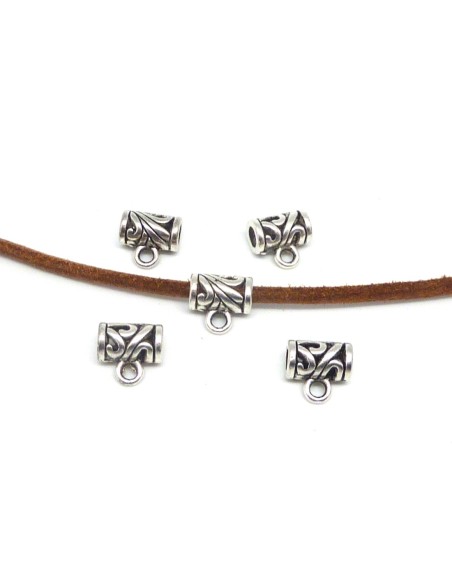 Perle bélière tube évidé en métal argenté