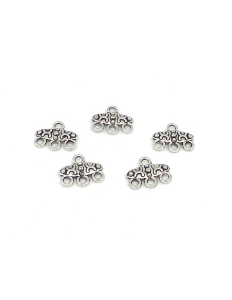 R-10 Embouts intercalaires multi rangs ouvragé 3 fils 12,7mm pour cordon, fil en métal argenté