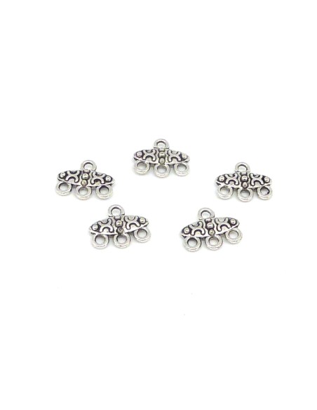 R-10 Embouts intercalaires multi rangs ouvragé 3 fils 12,7mm pour cordon, fil en métal argenté