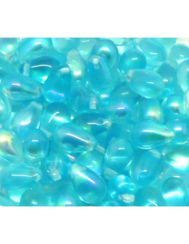 Perle goutte en verre de couleur bleu turquoise irisé AB 9,2mm