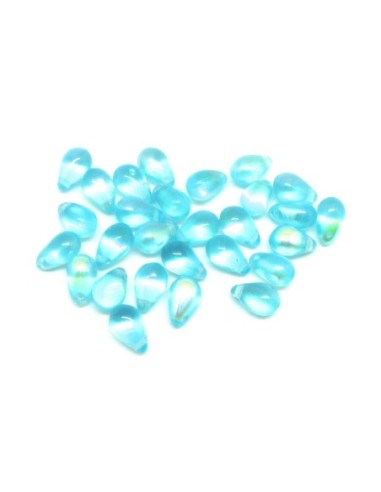 Perle goutte en verre de couleur bleu turquoise 