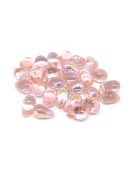 perles gouttes  en verre de couleur rose pastel irisé AB 9,2mm