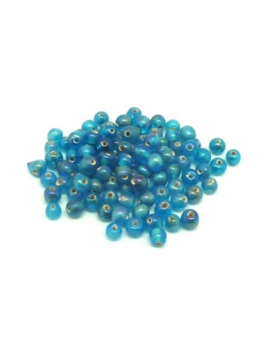 perles en verre fine ronde 5mm bleu turquoise irisé rainbow